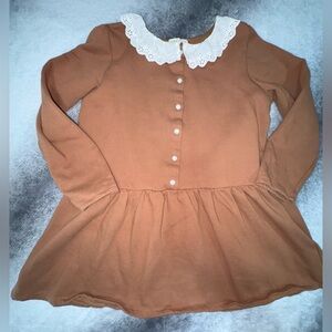 (B2) Copper Key Girls Brown White Vintage-Style Lace Collar Dress XL 16